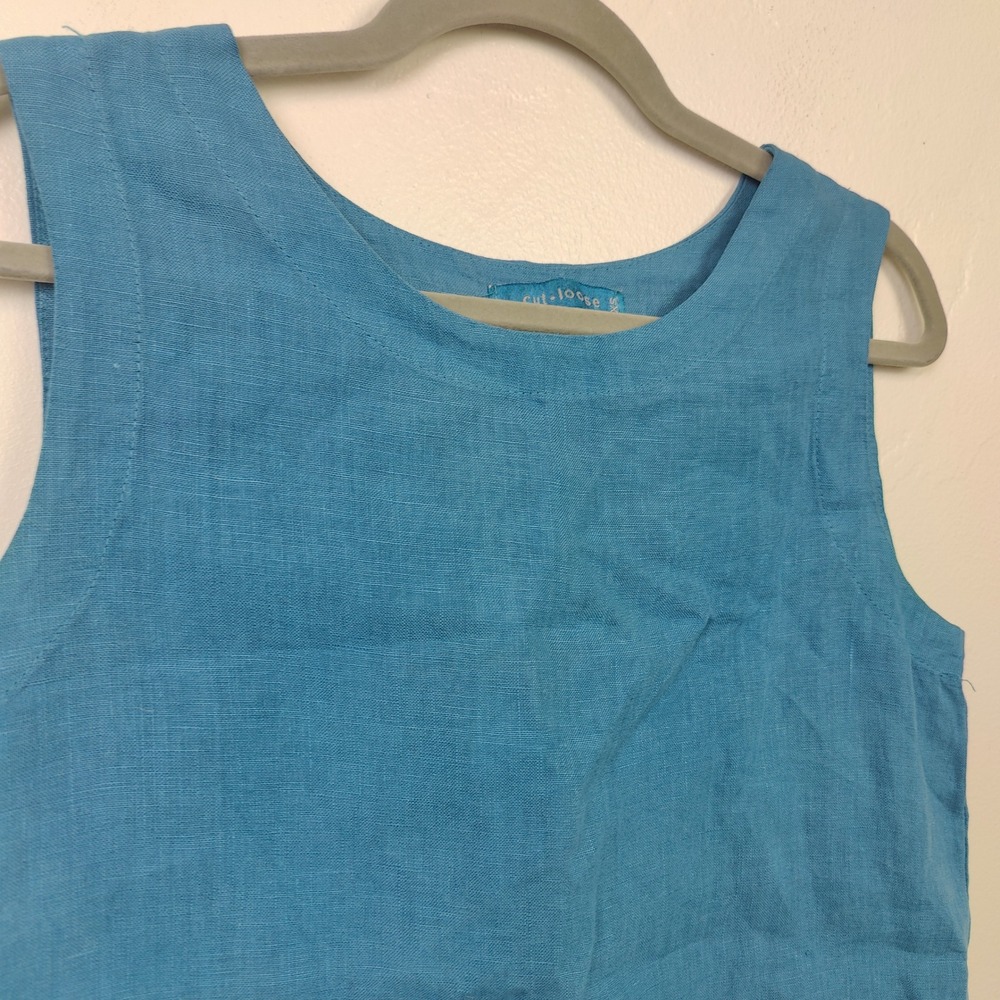 Cut Loose Womens Top XS Blue Linen Sleeveless Boat Neck Boxy Coastal Grandma - Picture 3 of 7